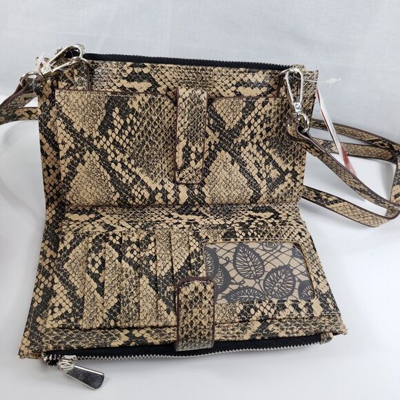 Carlos Santana Tan Gray Snakeskin Purse Crossbody Bag Buckle Strap New With Tags - Picture 9 of 16
